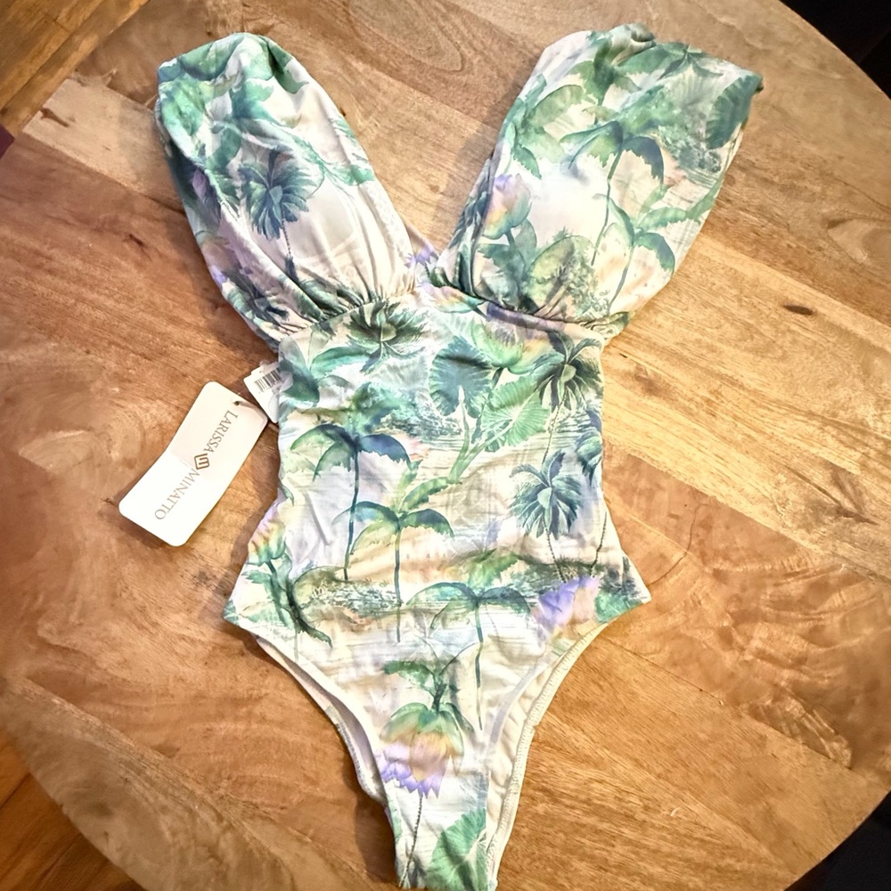 Larissa Minatto resort one piece tropical swimsuit in beige/ green Size SM NWT